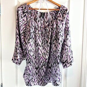 Nine West Purple Grey Black Abstract Silk Print Tunic Top